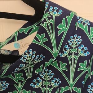 Boden Navy Floral-Print Midi Dress with Green and Blue Motif